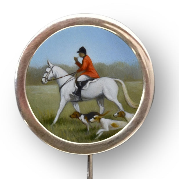 Beth de Loiselle Fox Hunt oil miniature stick pin