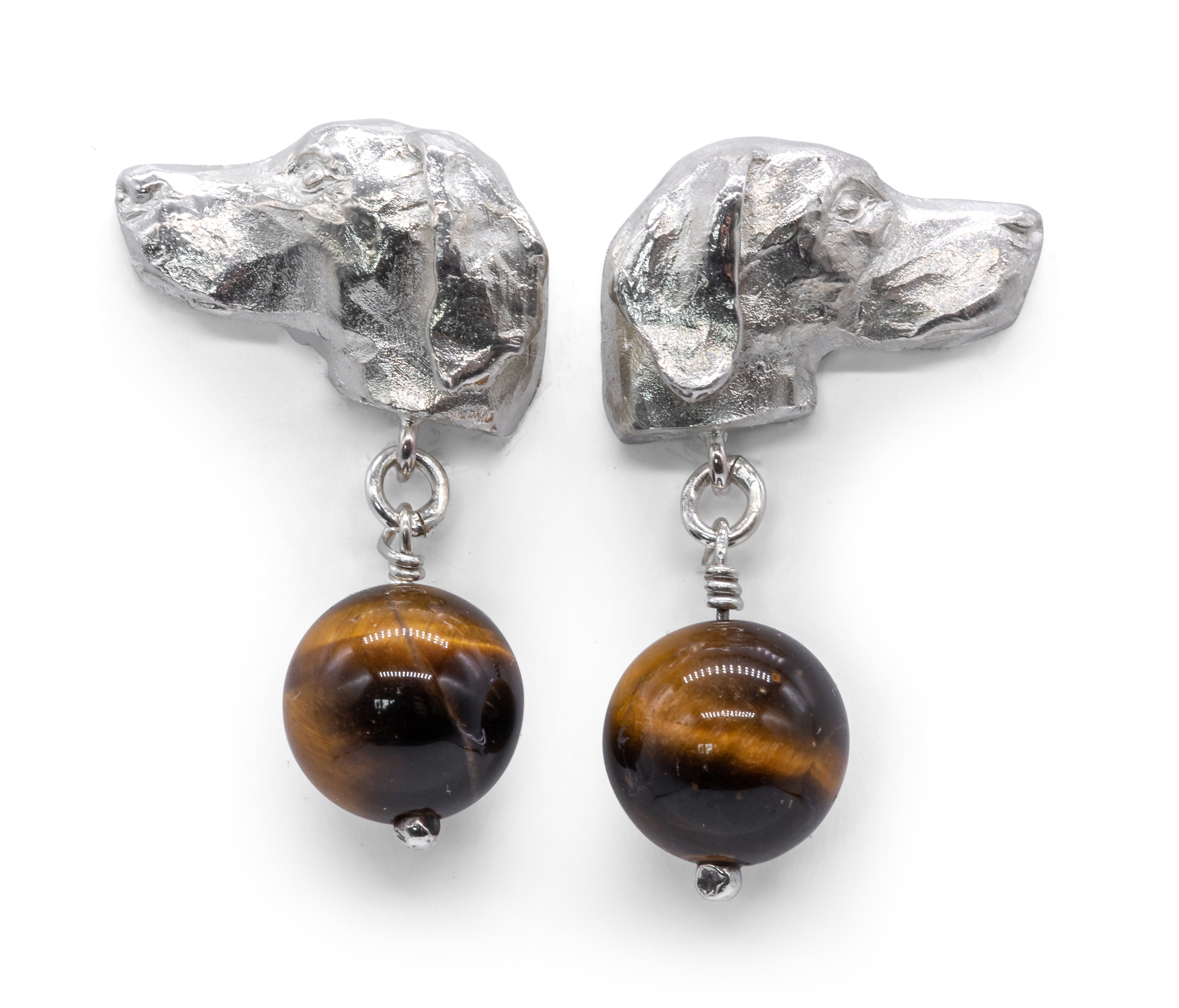 Pointer Sterling Silver Stud Earrings/Tigers Eye Drops