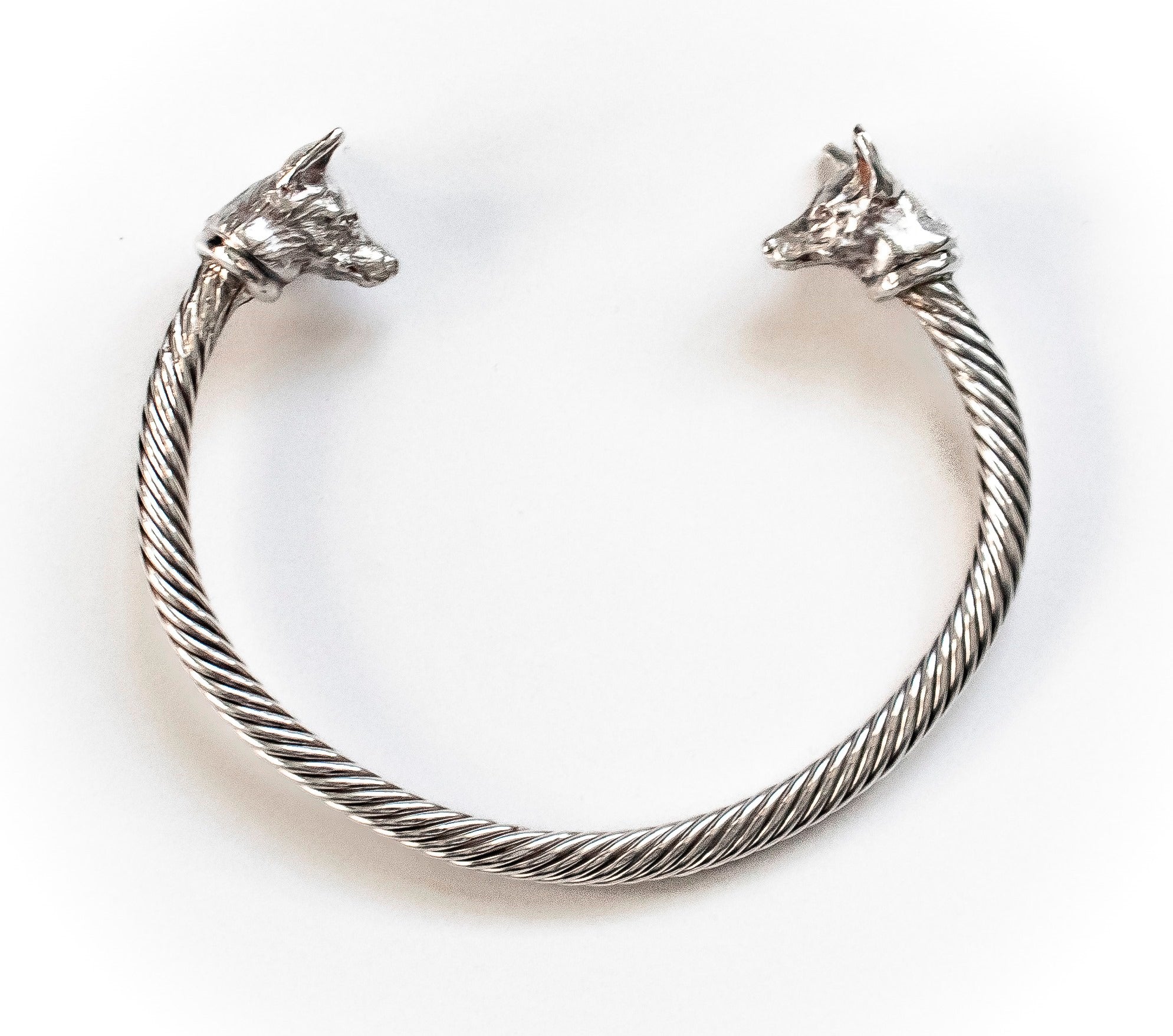 Sculpted Corgi Heads Sterling Silver Bangle