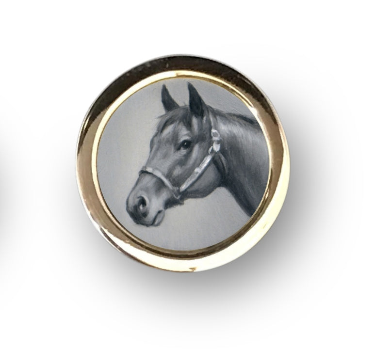 Beth de Loiselle horse grisaille oils in cufflinks