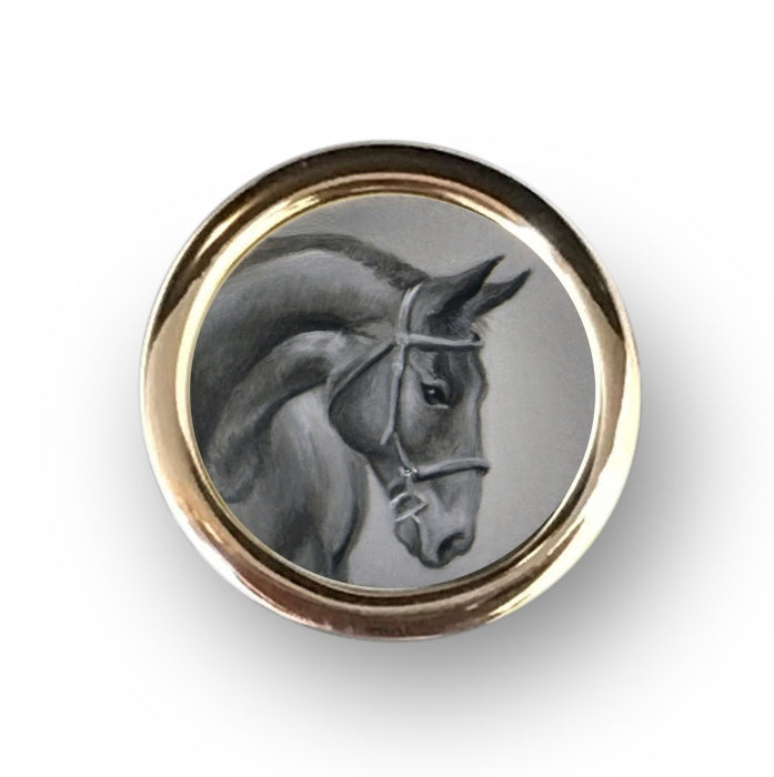 Beth de Loiselle horse grisaille oils in cufflinks