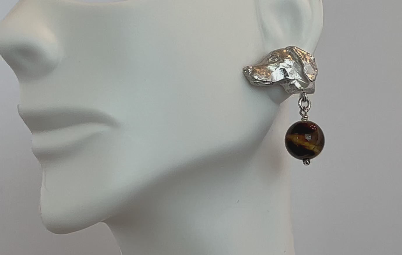 Pointer Sterling Silver Earrings with Tigers Eye Drops