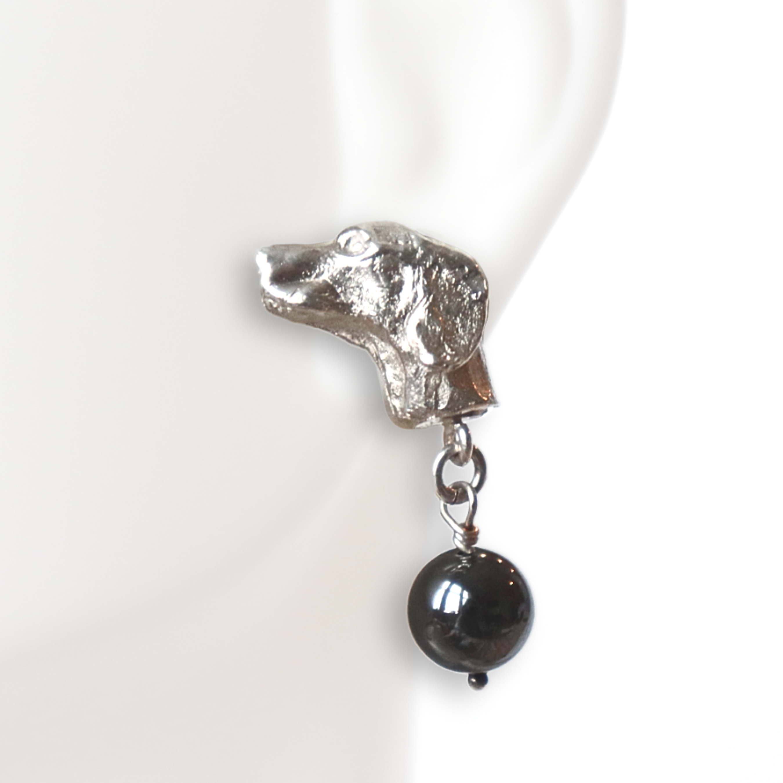 Pointer Sterling Silver Stud Earrings/Hematite Drops