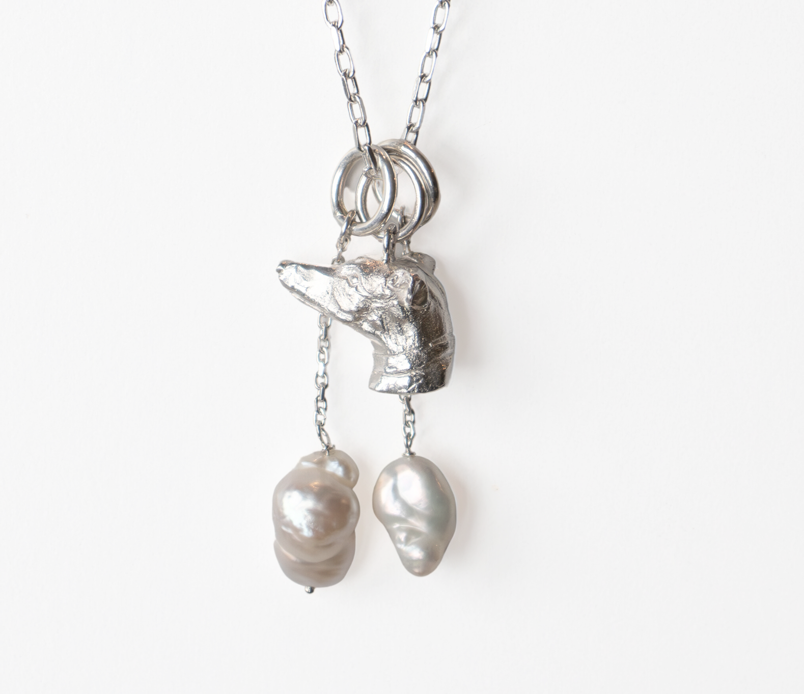 Greyhound Pendant with Freshwater Pearl Drops by Paul Eaton Sculptor/Silversmith