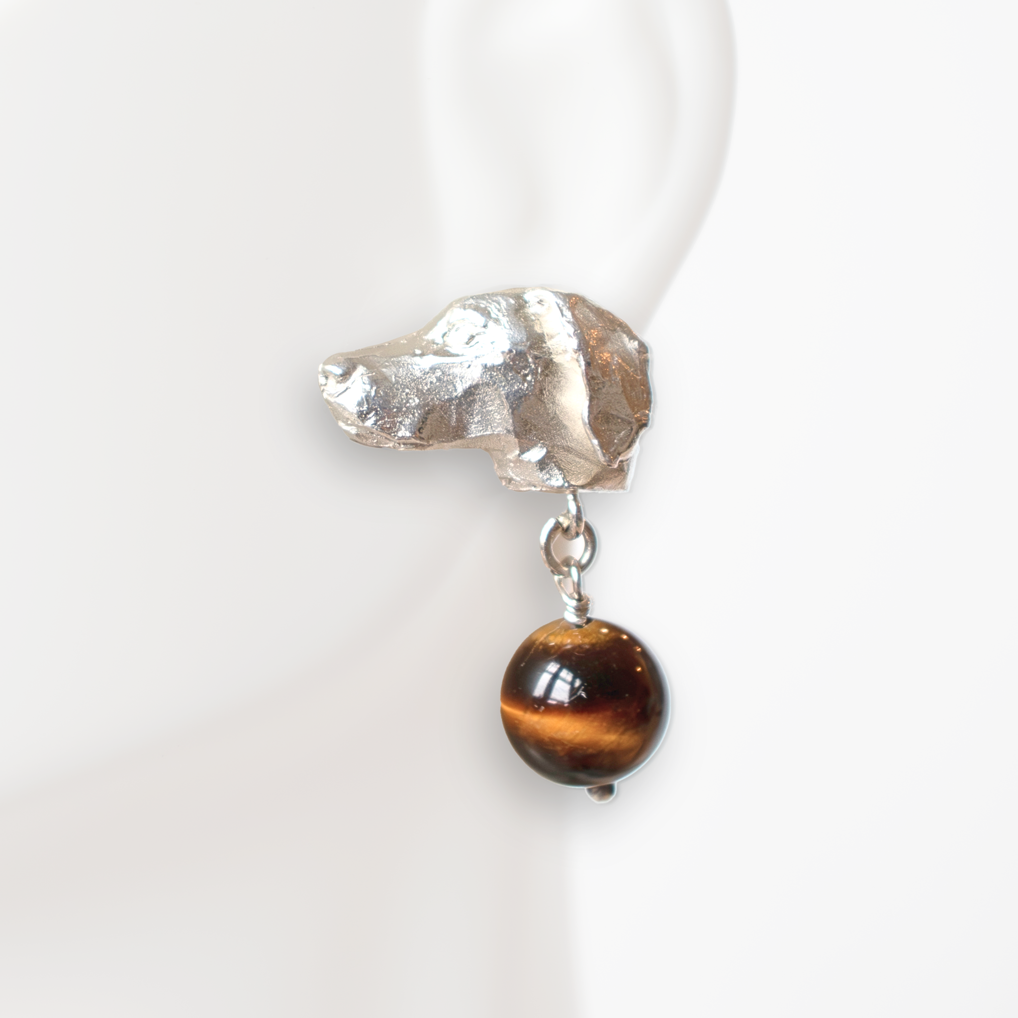 Pointer Sterling Silver Earrings with Tigers Eye Drops