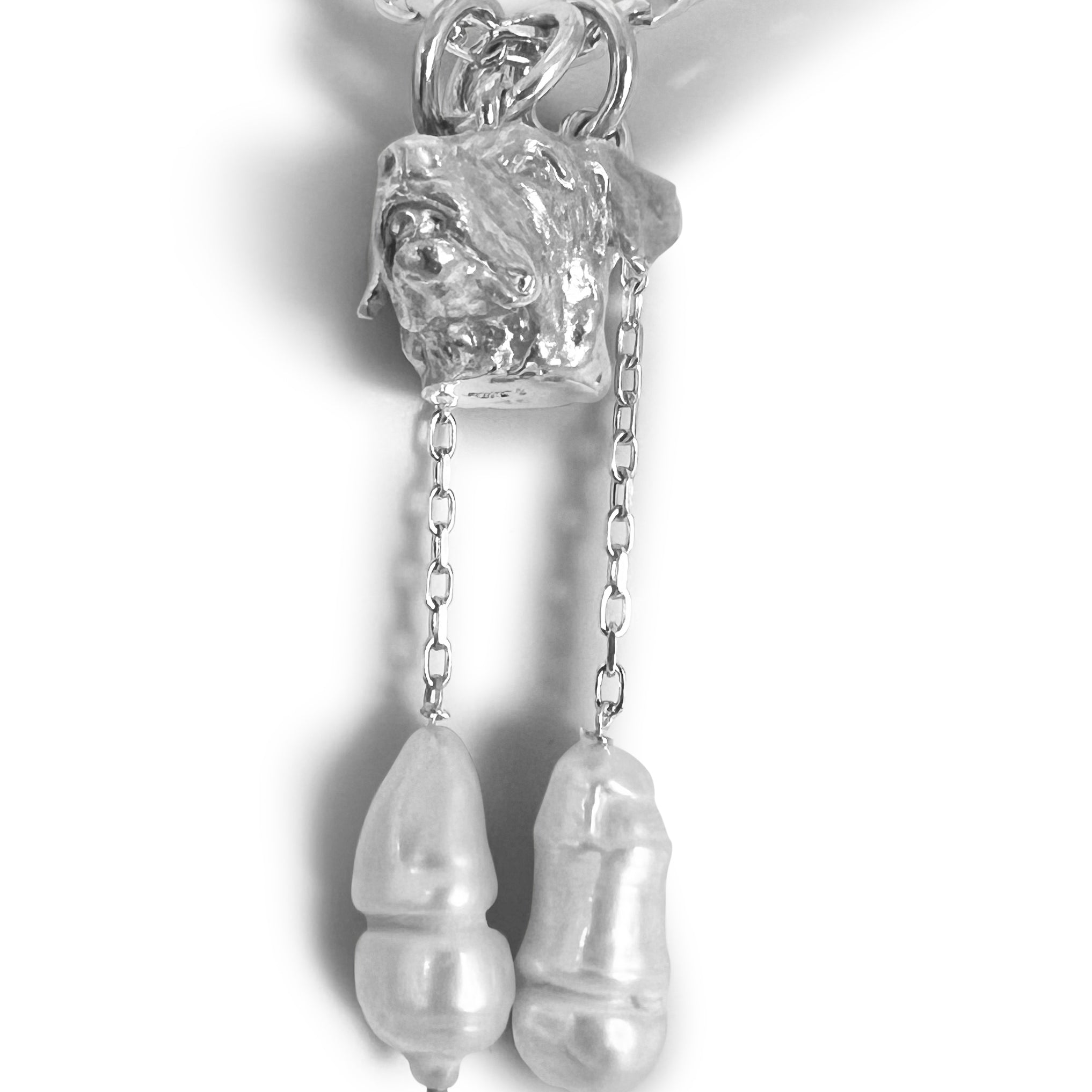 Rottweiler Pendant with Freshwater Pearls by Paul Eaton Sculptor/Silversmilth