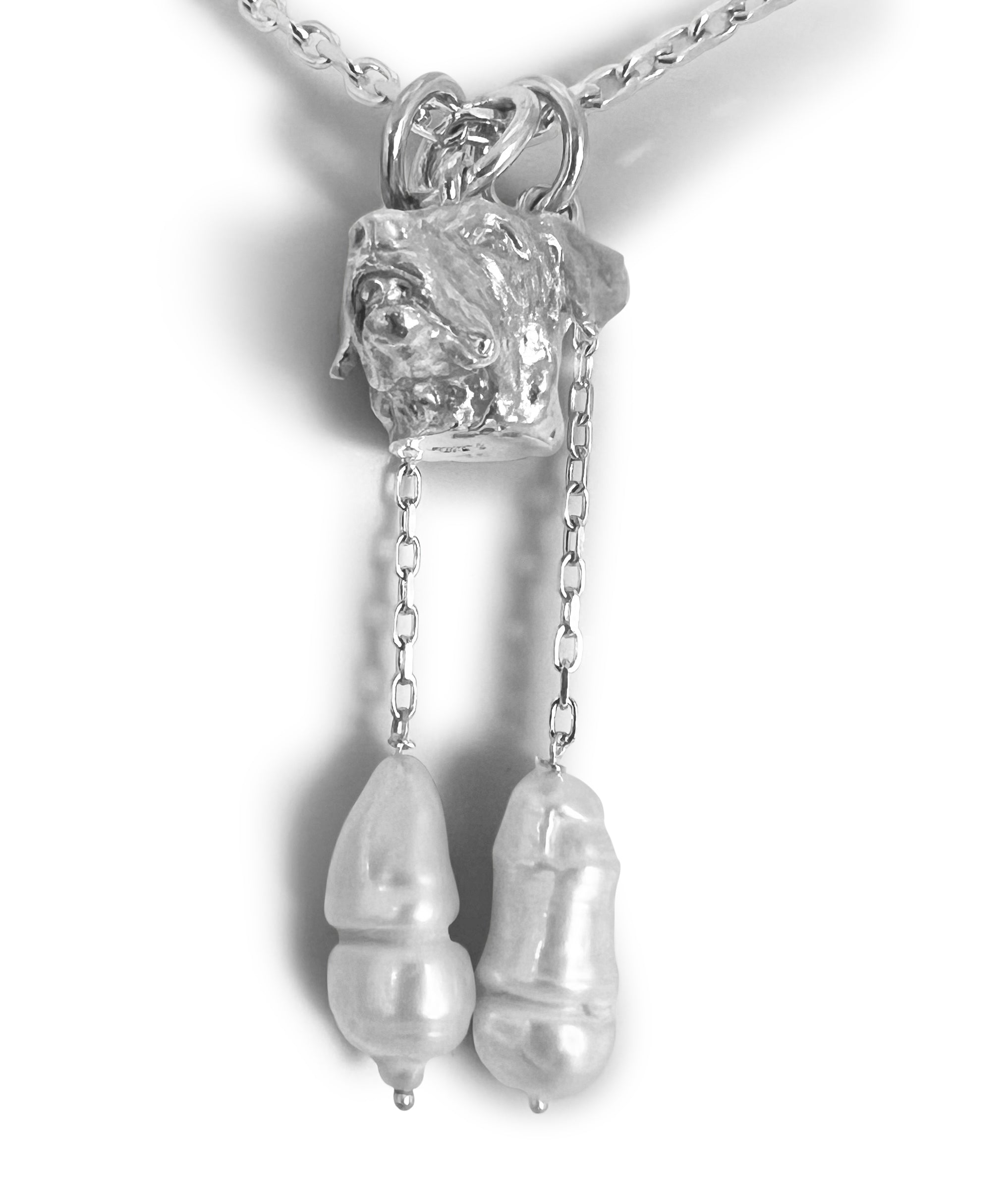 Rottweiler Pendant with Freshwater Pearls by Paul Eaton Sculptor/Silversmilth