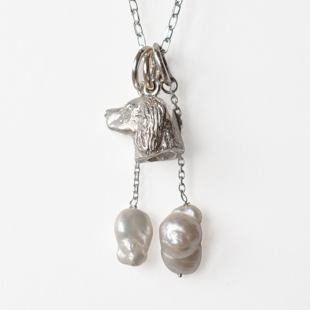 Spaniel Pendant with Freshwater Pearl Drops by Paul Eaton Sculptor/Silversmith
