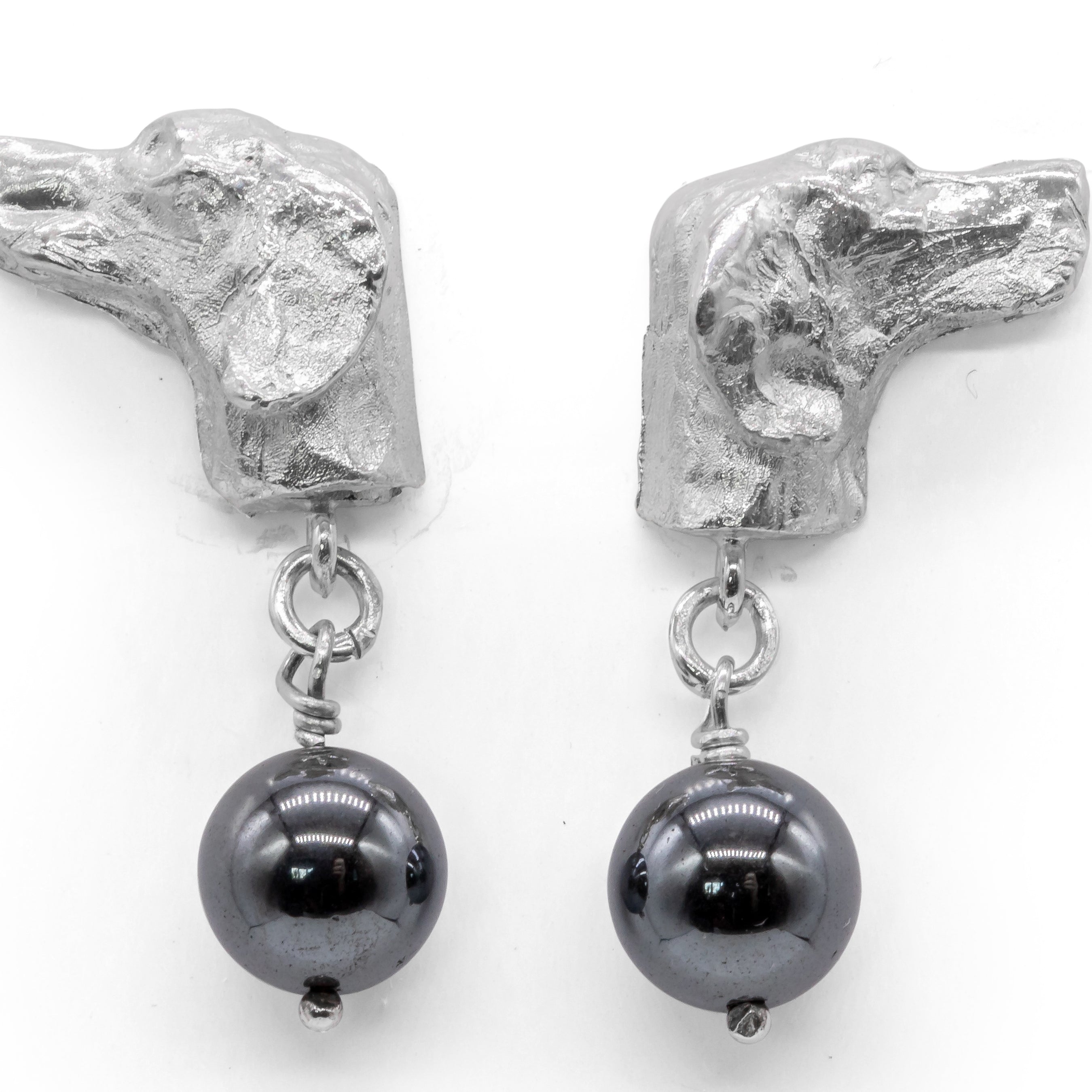 Pointer Sterling Silver Stud Earrings with Hematite Drops