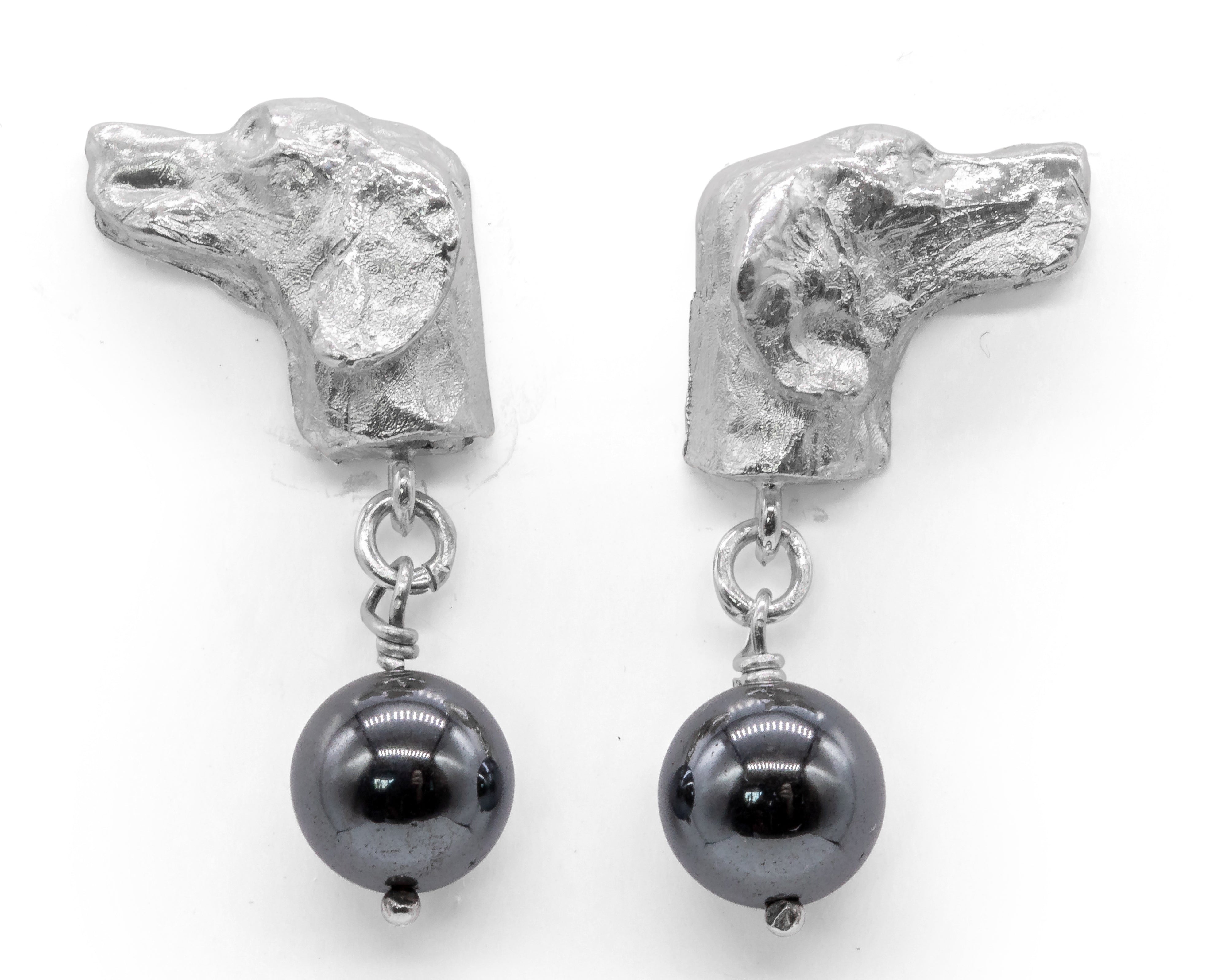 Pointer Sterling Silver Stud Earrings with Hematite Drops