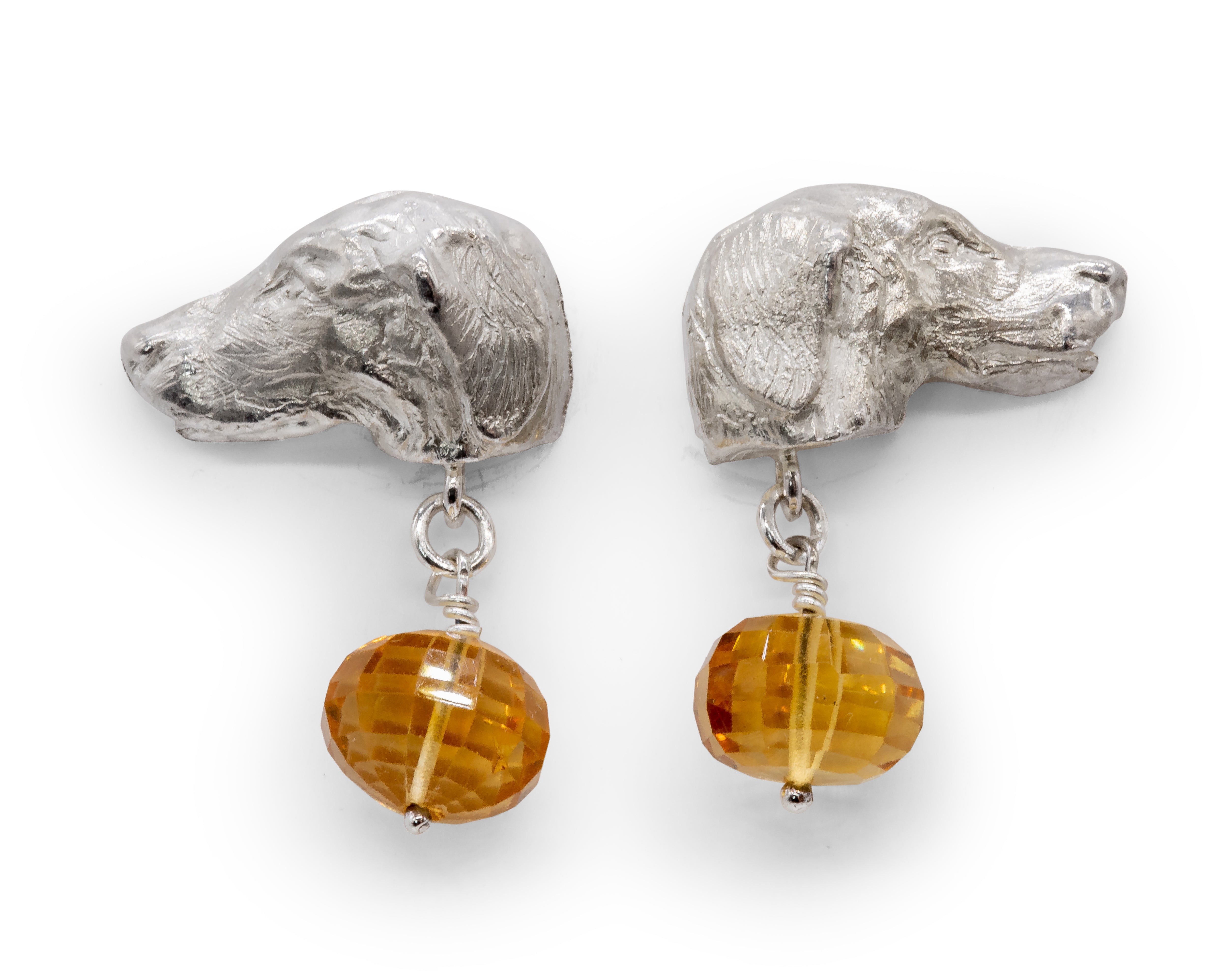 Retriever Sterling Silver Stud Earrings with Citrine Drops