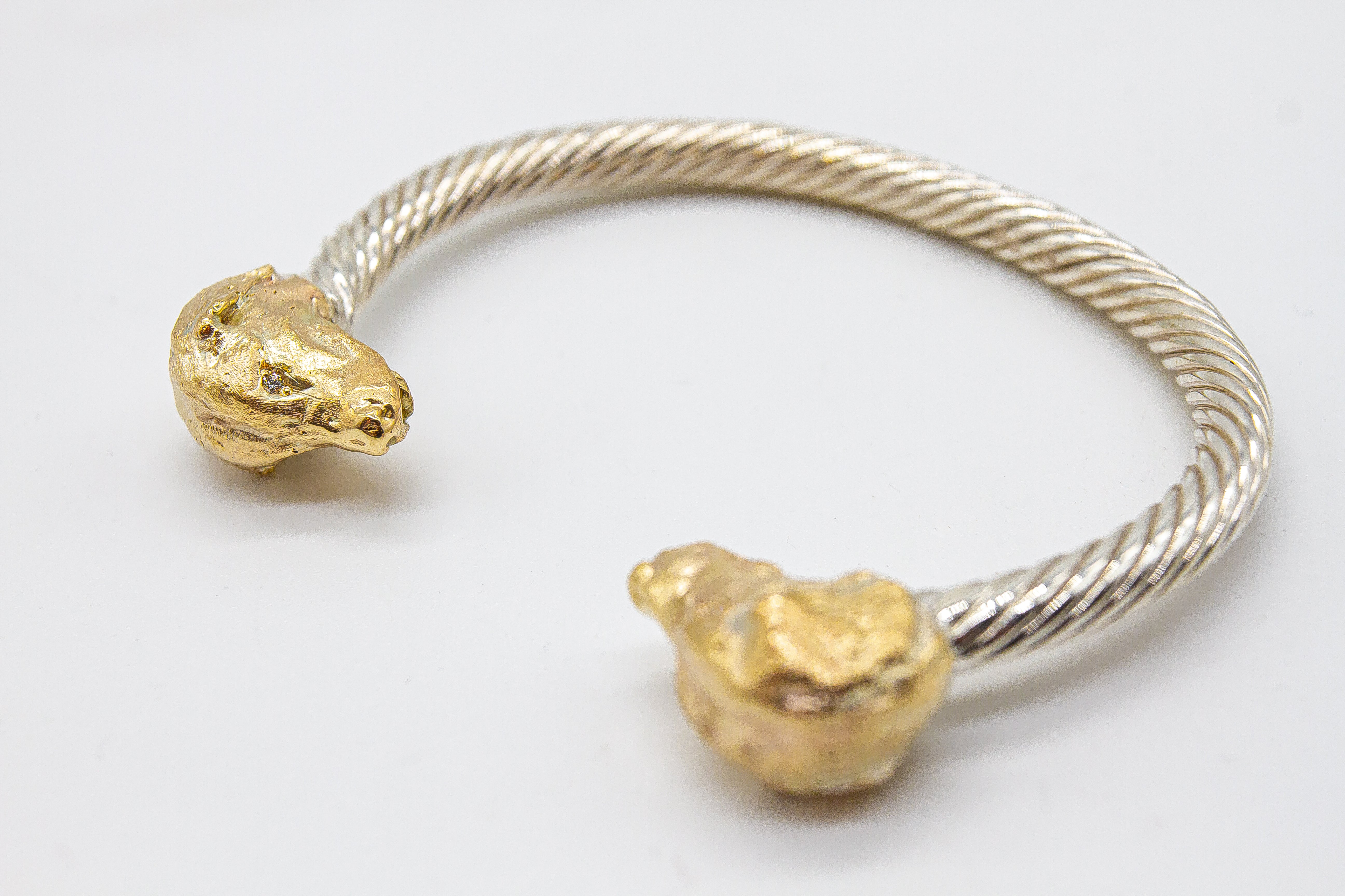 Gold/Silver Bangle with Diamond Eyes