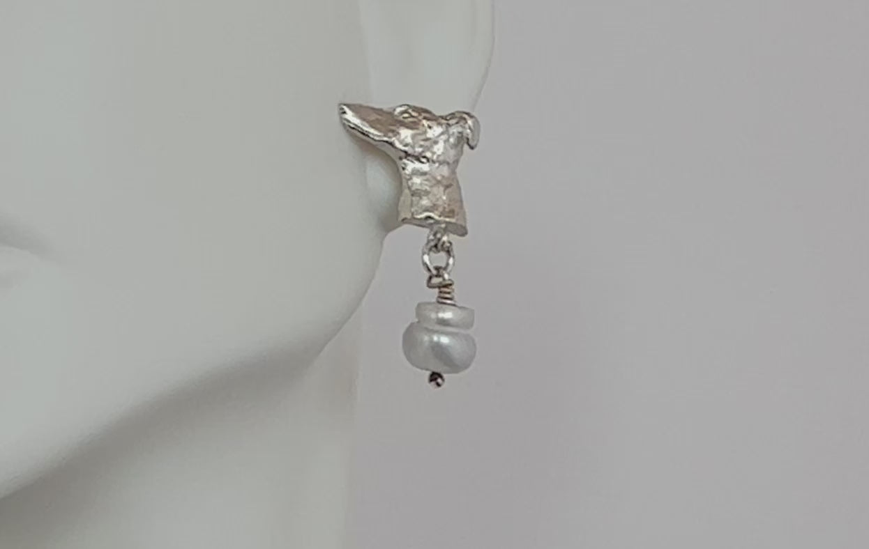Greyhound Sterling Silver Stud Earrings/Freshwater Pearls